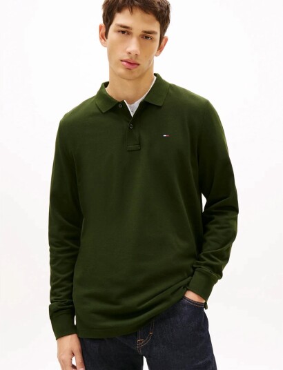 Tommy Jeans Tjm Slim Placket Polo Ls Ext   Khaki green   XL
