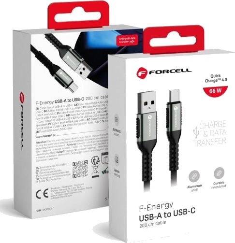 Usb-Kabel Forcell Usb-A Til Usb-C 3 M Svart Usb-Kabel Forcell Usb-A Til Usb-C 3 M Svart