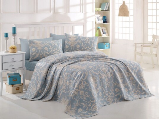 Eponj Home Sengeteppe Enkelt 160x235+Laken+Putetrekk Ranforc Blå/Hvit