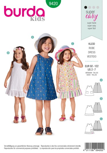 Burda 9420 - Kjole EUR: 92-122, US: 2-7
