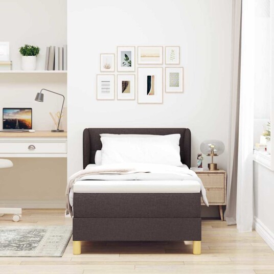 Box Spring Seng med Madrass Mørk Brun 100x200 cm Stoff