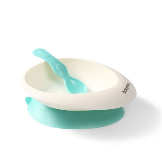 Babyono Babyskål med sugekopp og matskje Mint