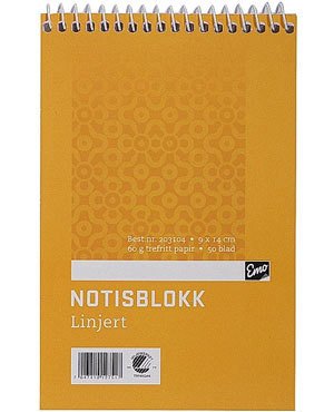 Notisblokk EMO spiral 9x14cm 50bl linjer