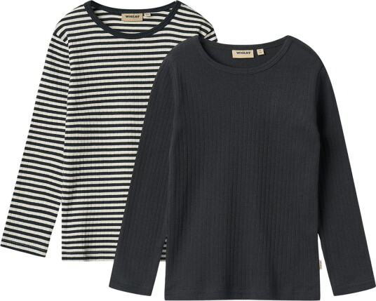 Wheat T skjorte   Rib   2 pack   Økning   Navy Rib Stripe   Wheat   3 år 98   T skjorte Blå Hvit Svart