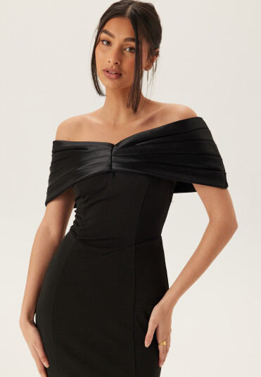 Bubbleroom Occasion Satin Bow Off Shoulder Gown