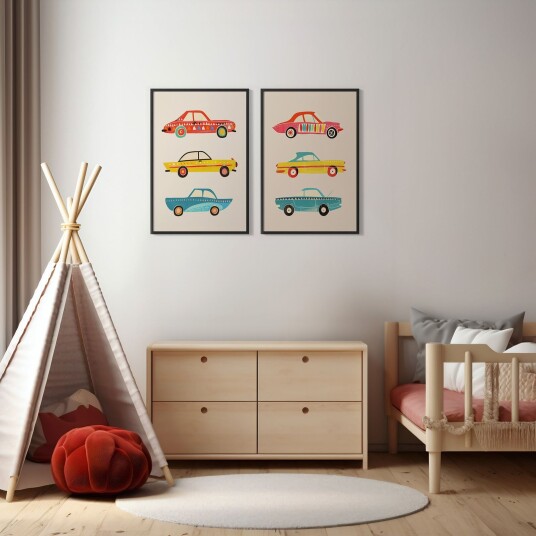 Namly Design Plakat Fargerike Biler / Sett med 2 POSTERT2PDUN