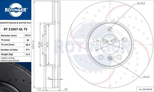 Bremseskive ROTINGER RT 21047-GL T5