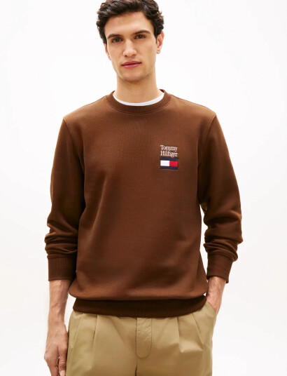 Tommy Hilfiger Tommy Embro Flag Sweatshirt   Brown   L