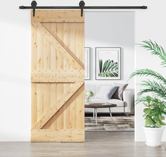 vidaXL Skyvedør Naturlig og svart 85 x 210 cm Massiv Furu Tre