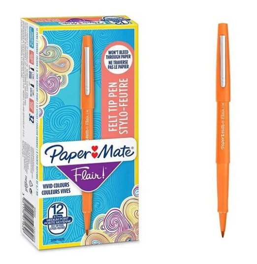 Paper Mate Flair filtpenner | Middels punkt (0,7 mm) | Oransje | 12 Stk