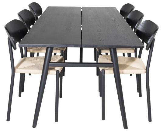 Venture Design Sleek & Polly spisegruppe Svart/svart 6 st stoler & bord 195 x 95 cm