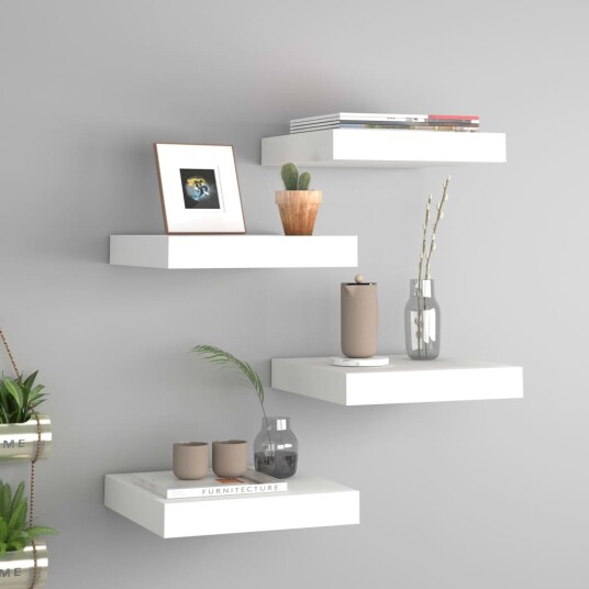 vidaXL Flytende vegghyller 4 stk hvit 23x23,5x3,8 cm MDF vidaXL Flytende vegghyller 4 stk hvit 23x23,5x3,8 cm MDF