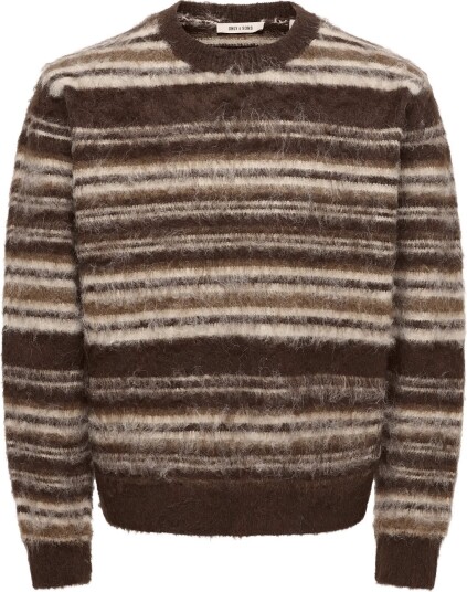 ONLY & SONS Onsaiden Rlx Ls Crew Knit   Brown   XL