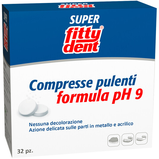 Rengjøringstabletter for proteser FITTYDENT Formula pH 9 32 pcs. Rengjøringstabletter for proteser FITTYDENT Formula pH 9 32 pcs.