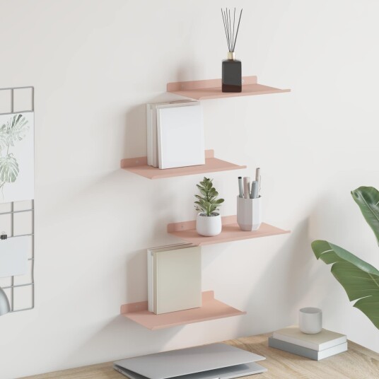 vidaXL Flytende hylle Veggmontert 4 pcs Rosa 30 x 18 x 2,5 cm Stål