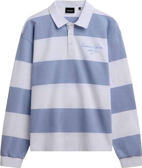 Caspara Thin Cotton Rugby Shirt Herre White W Blue Stripes M