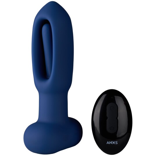 Anos RC Flicking Tongue Buttplugg med fjernkontroll - Mørke blå