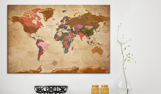 Tavle World Map: Brown Elegance 90X60 Artgeist sp. z o. o.