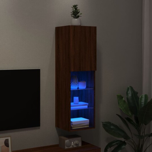 vidaXL TV-benk med LED-lys brun eik 30,5x30x102 cm 8721012256118 vidaXL TV-benk med LED-lys brun eik 30,5x30x102 cm 8721012256118