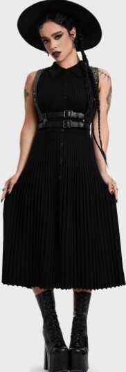 KIHILIST by KILLSTAR   Goth Lang kjole   SKULTRA SLEEVELESS KNIT DRESS   XS til XXL   Damer   svart
