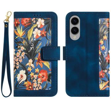 Samsung Galaxy S25 Edge Blomstrete lommebokveske med kortspor Mørkeblå