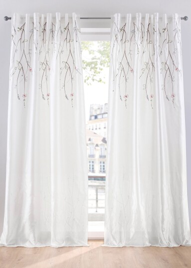 bonprix Gardin med broderi (1-pack) 1 (H/B: 145/130 cm),2 (H/B: 175/130 cm),3 (H/B: 225/130 cm),4 (H/B: 245/130 cm) hvit