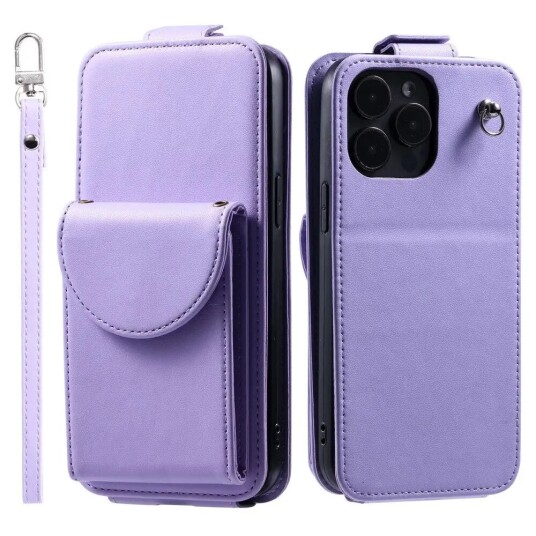 INCOVER iPhone 15 Pro Max Vertikalt Kunst Skinn Flip Deksel med Lommebok / Ståfunksjon / Stropp - Lilla