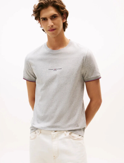 Tommy Hilfiger Tommy Logo Tipped Tee - Grey - XXL Tommy Hilfiger Tommy Logo Tipped Tee - Grey - XXL