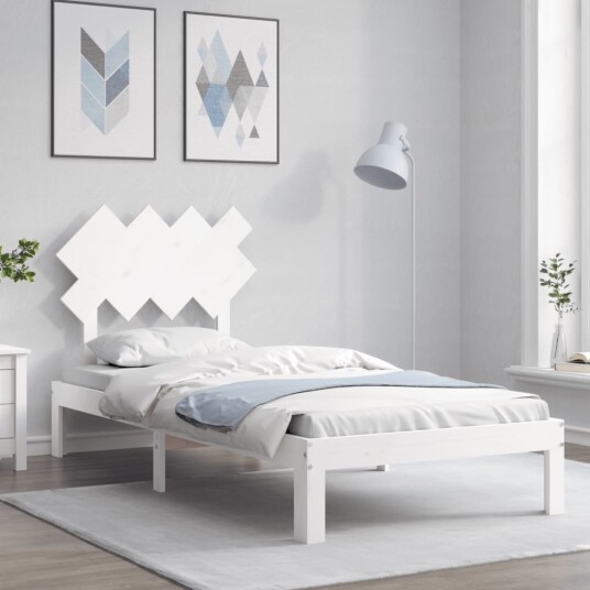 vidaXL Sengeramme med hodegavl hvit 3FT single heltre 8720845988623