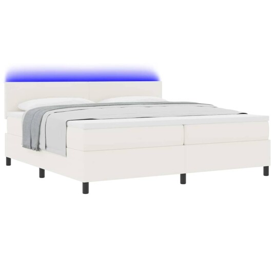 LED Box Springer Bed Krem og hvit 200 x 200 cm Corduroy stoff