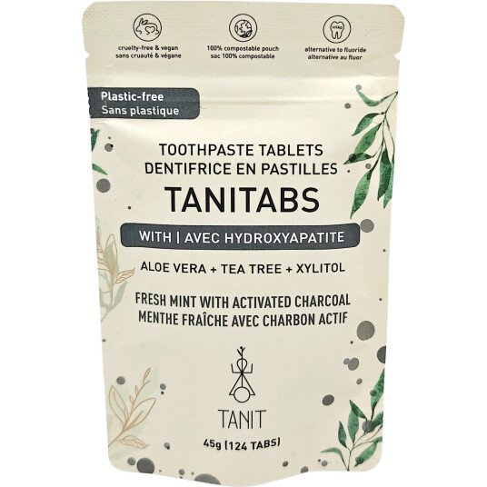Naturlige Tannpastatabletter med Hydroxyapatit & Xylitol TANITABS Charcoal 124 stk.
