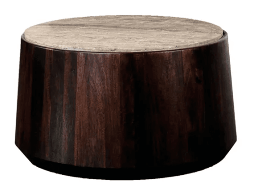 Trend Collection Iowa Sofabord Travertin Ø75 x H41 cm – Valnøttfarget Base