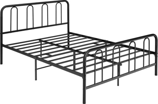 Sengeramme i metall med sengegavl og fotbrett Moderne plattformseng 209 x 144 x 101 cm Svart Sengeramme i metall med sengegavl og fotbrett Moderne plattformseng 209 x 144 x 101 cm Svart