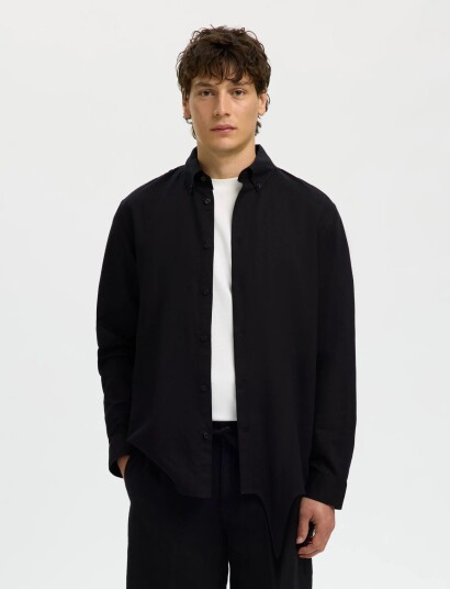 Selected Slmregclay Linenblend Ls Shirt Cla Noos Black XL