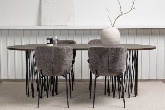 Venture Home Stone Matgruppe 220 cm Oval med 4 Modesto stoler Mørk grå