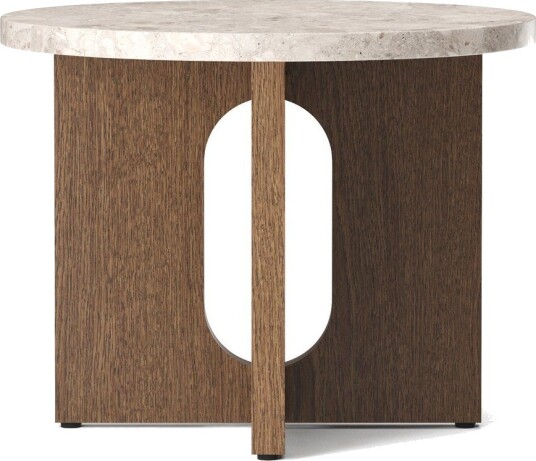 Audo Copenhagen Androgyne sidebord Ø 50 cm mørkbeiset eik Kunis Breccia-bordplate Audo Copenhagen Androgyne sidebord Ø 50 cm mørkbeiset eik Kunis Breccia-bordplate