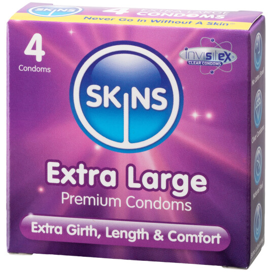 Skins Extra Large Kondomer 4 stk. - Klar Skins Extra Large Kondomer 4 stk. - Klar