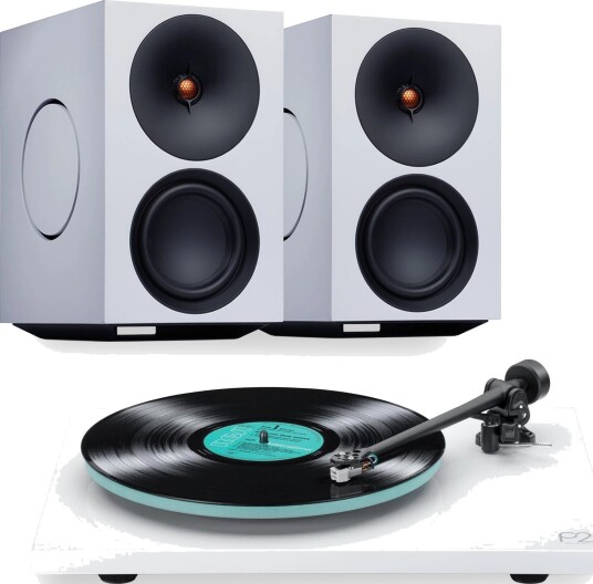 Cambridge L/R X / Rega Planar 2, White Streaming-høyttalere og platespiller