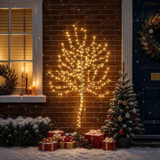 vidaXL Vegghengt LED-juletre 150 cm 140 LED-lys Varmhvit Stål Svart
