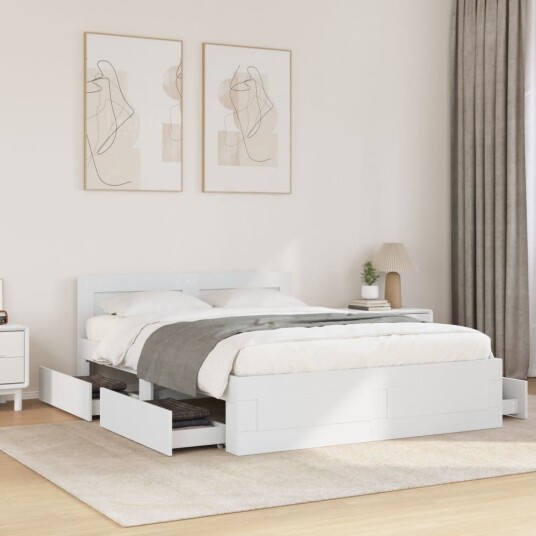 Sengeramme med hodegavl hvit 120x200 cm konstruert tre 8721102855733