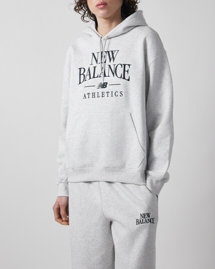 New Balance Linear Heritage Fleece Hoodie   Grey   L