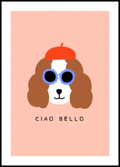 Stylish Dog Beret Shades Plakat / 21x30