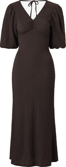 Bubbleroom Maxikjole Structure Puff Sleeve Dress Brun
