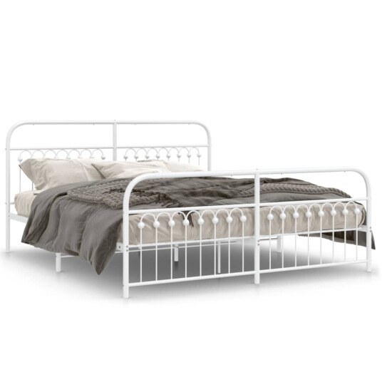  Sengeramme i metall med hode- og fotgavl hvit 183x203 cm 8721102645600