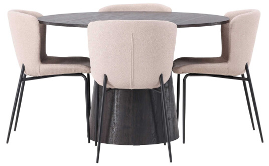 Venture Design Lanzo & Modesto spisegruppe Beige/svart 4 stoler & bord 120 cm