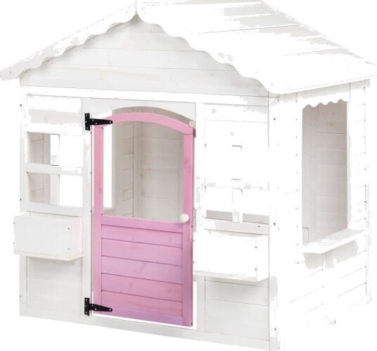 Lekehus til hagen Hvit Grantre 124 x 130 x 110 cm Rosa dør Lekestue for barn
