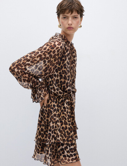 Mango Leopard-Print Flared Dress - Brown - XS