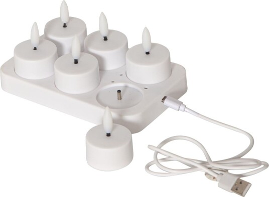 LED lys 6 pakning Flamme Charge 40x50mm Oppladbart