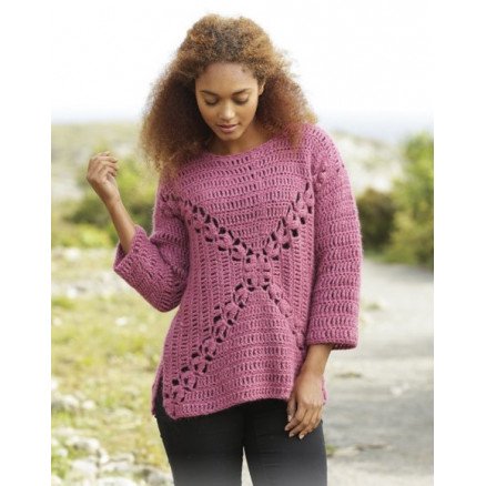 Autumn Rose by DROPS Design Genser Hekleoppskrift str S XXXL