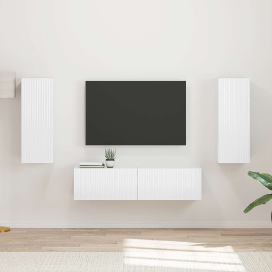 TV benksett Veggmontert 2 pcs Høyglanset hvit Konstruert tre